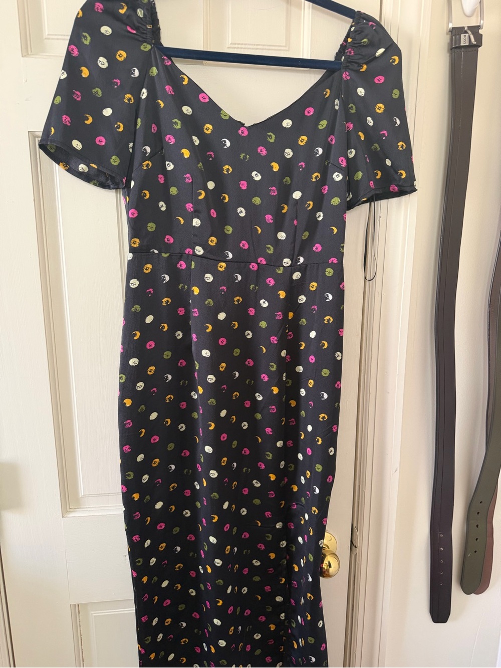 Sam Edelman Black Maxi Dress with Pink, Yellow & White Polka Dots